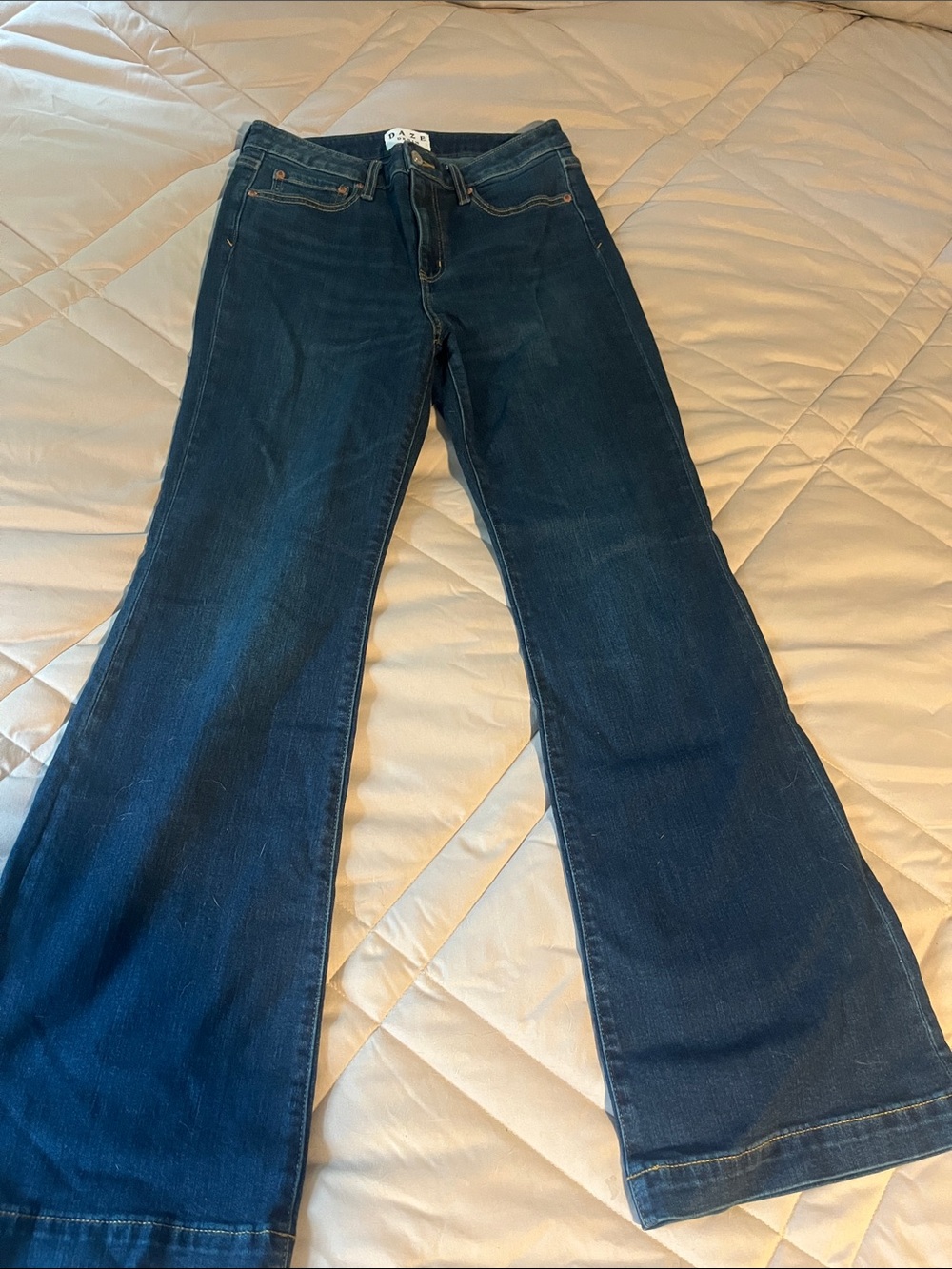 High-Rise Dark Blue Flare Jeans - Womens Wide Leg